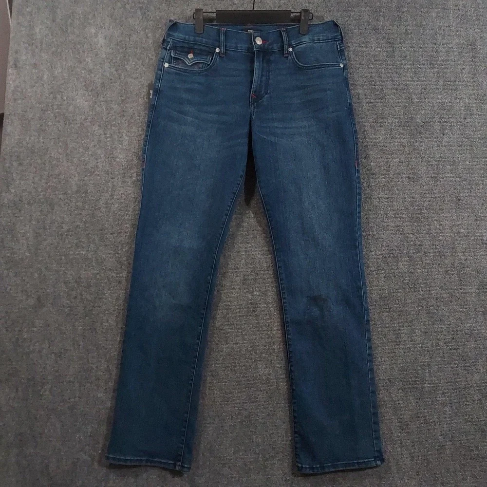 True Religion Ricky SN Flap Relaxed Straight Jeans Mens 32x34 Blue Dark Wash